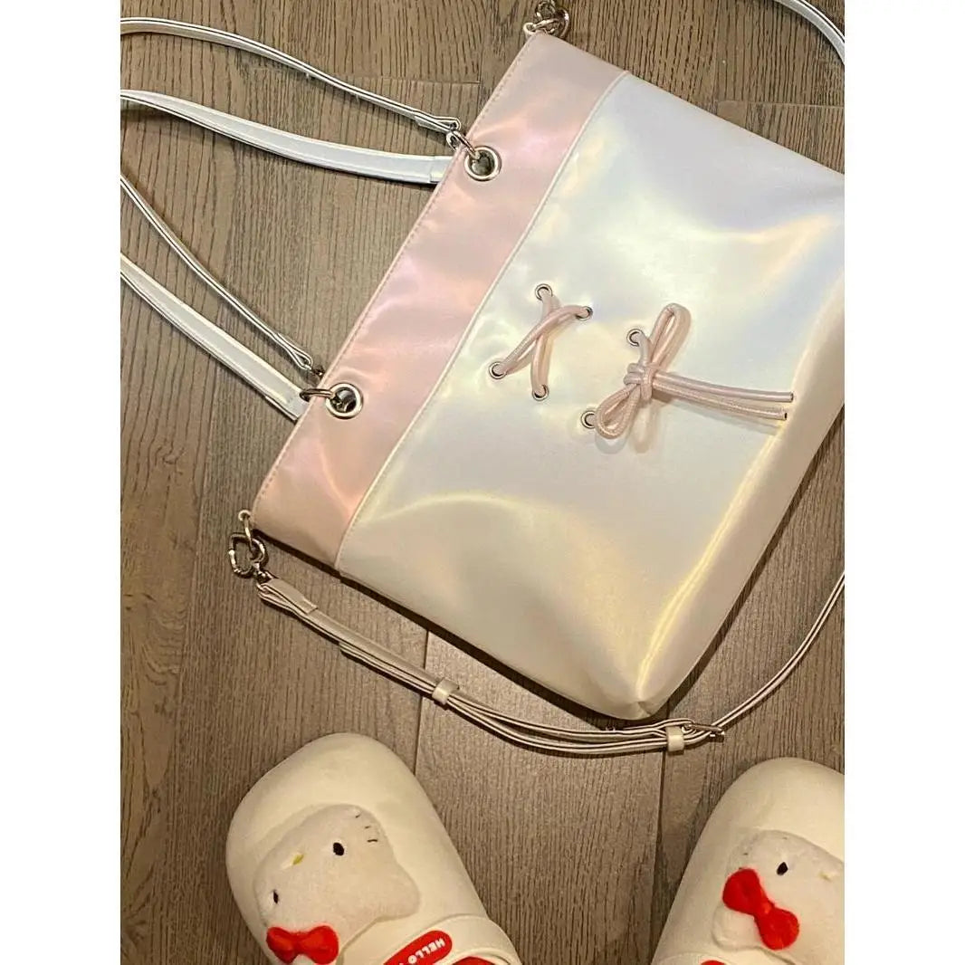 Lunivop   Balletcore Bow Tie Closure Ita Bag Women Ladies Sweet Spacious Versatile Tote Purse Commuter Shoulder Crossbody Bag Y2K