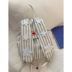 Lunivop  New Fashion Striped Canvas Bag Korean Student Backpacks Cute Rabbit Ear Backpack for Women
