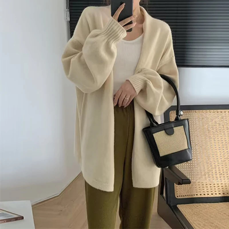 Lunivop Oversized Open Front Knit Cardigan for Women Comfy Sweater Coat Female Open-front Duster Cardi Casual Chic Autumn Winter Outfit