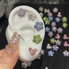 Lunivop 1PCS Cute Colorful Rhinestone Flower Love Heart Butterfly Stainless Steel Ear Bone Nail  Earrings for Women Cochlear Accessories