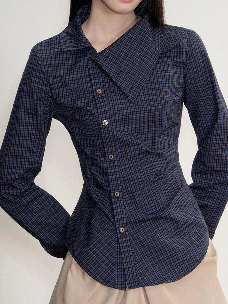 Lunivop Vintage Slim Plaid Shirt Women Elegant Fall Long Sleeve Design Blouse Casual Preppy Style Female Retro Korean Sweet Tops