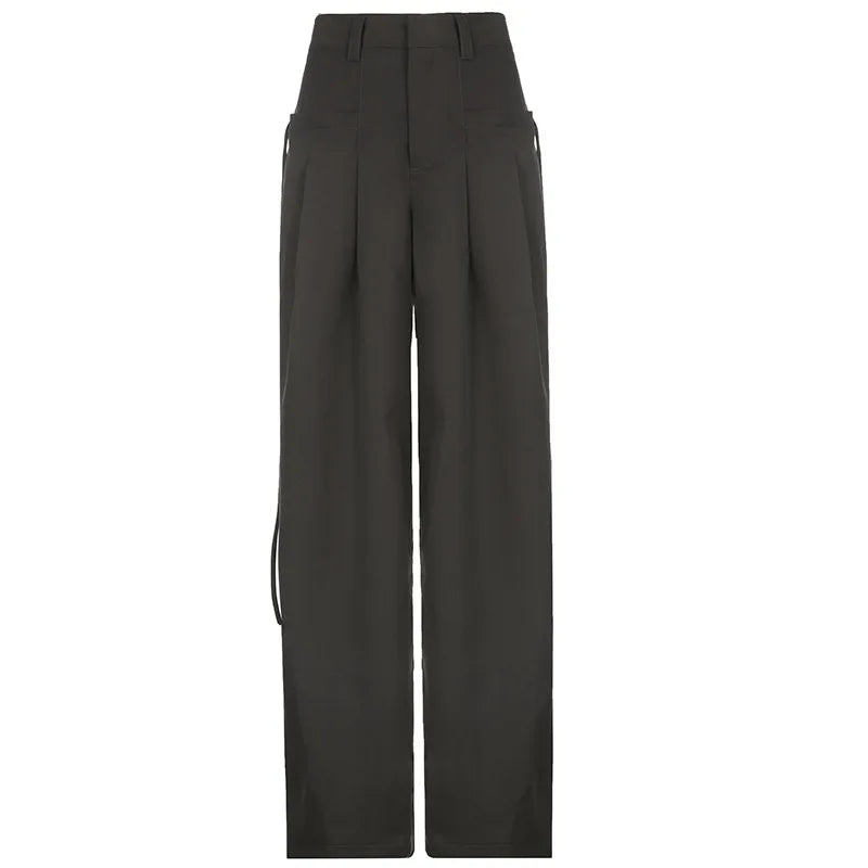 Lunivop Gothic Punk Bandage Wide Leg Pants 90s Baggy Pant Women Oversize Low Rise  Y2k Academic Pants Streetwear E-girl Style