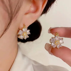 Lunivop Trendy Exquisite Luxury Two Side Zircon Flower Hook Earrings for Women Temperament Cat Eye Stone Stud Earrings Jewelry