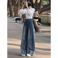 Lunivop  Women's High-Waisted Wide Leg Jeans American Retro New Trendy Plus Size Loose Slimming Casual Straight Flared Trousers