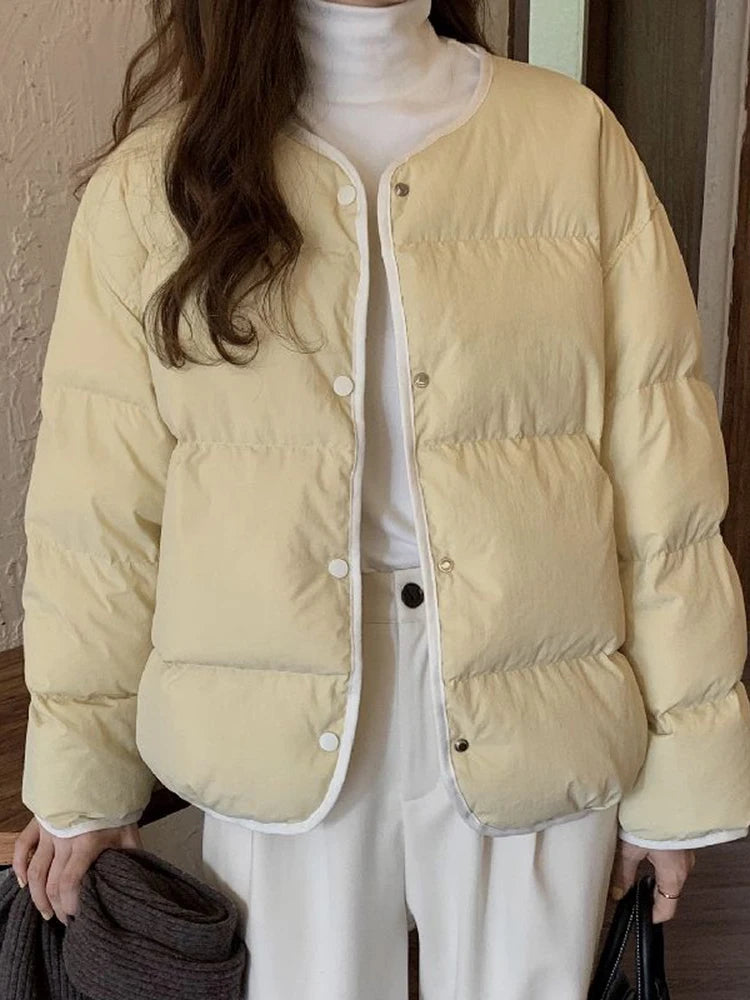 Lunivop Sweet O Neck Cute Parkas Women Long Sleeve Preppy Style Warm Cotton Coat Japan Casual Female Solid Thick Warm Retro Jacket