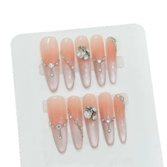 Lunivop  10pcs Handmade High Quality Fake Nails Cat Eye Gradient Press on Nails Wedding Bride Long Rhinestones Decorated False Nails
