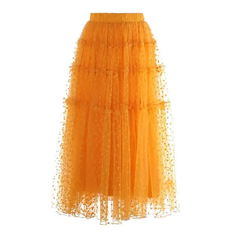 Lunivop Fashion Solid Color Folds Skirt Women's High Waisted Mesh Splicing Large Swing Skirts 2025 Summer New Tide