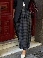 Lunivop  Black-Gray Plaid Lantern Trousers High-Waisted Wide-Leg Spring Streetwear Women Bottoms Fashion Chic Casual Daily Pants