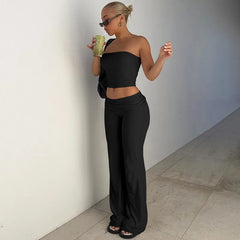 Lunivop  Women's Clothing Spring Fashion New Item Solid Color Strapless Top Flared Pants Fashionable Slim Fit Sports Suit for Women
