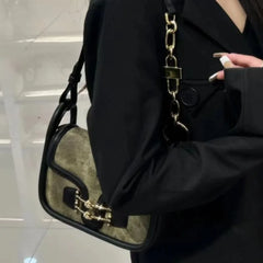 Lunivop  Retro Green Lock Shoulder Bag Women Large Capacity Square Crossbody Bag Ladies Fashion Premium Luxury Design Underarm Bags