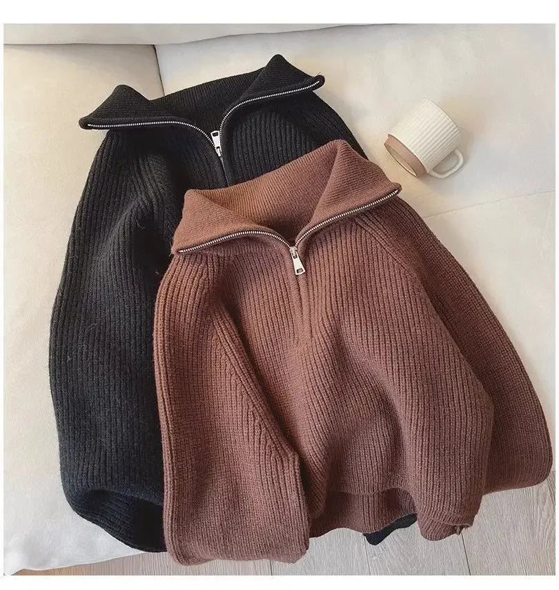 Lunivop Half Zip Collar Sweater Women Pullovers Soft Knitted Long Sleeve Short Jumper Fall Winter Teen-girl Korean Fashion Outfit