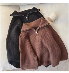 Lunivop Half Zip Collar Sweater Women Pullovers Soft Knitted Long Sleeve Short Jumper Fall Winter Teen-girl Korean Fashion Outfit