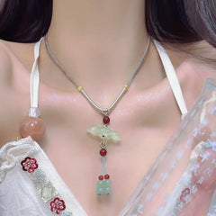 Lunivop New Chinese Ancient Style Ice Jade Lotus Pendant Necklace High class Hanfu Ancient Costume Accessories Girl