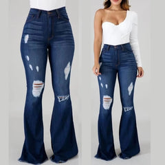 Lunivop  Autumn Skinny Woman Jeans Flared Pants with High Waist Ripped Jeans for  Knees Distressed Denim Female Pockets Cargo Black Pants