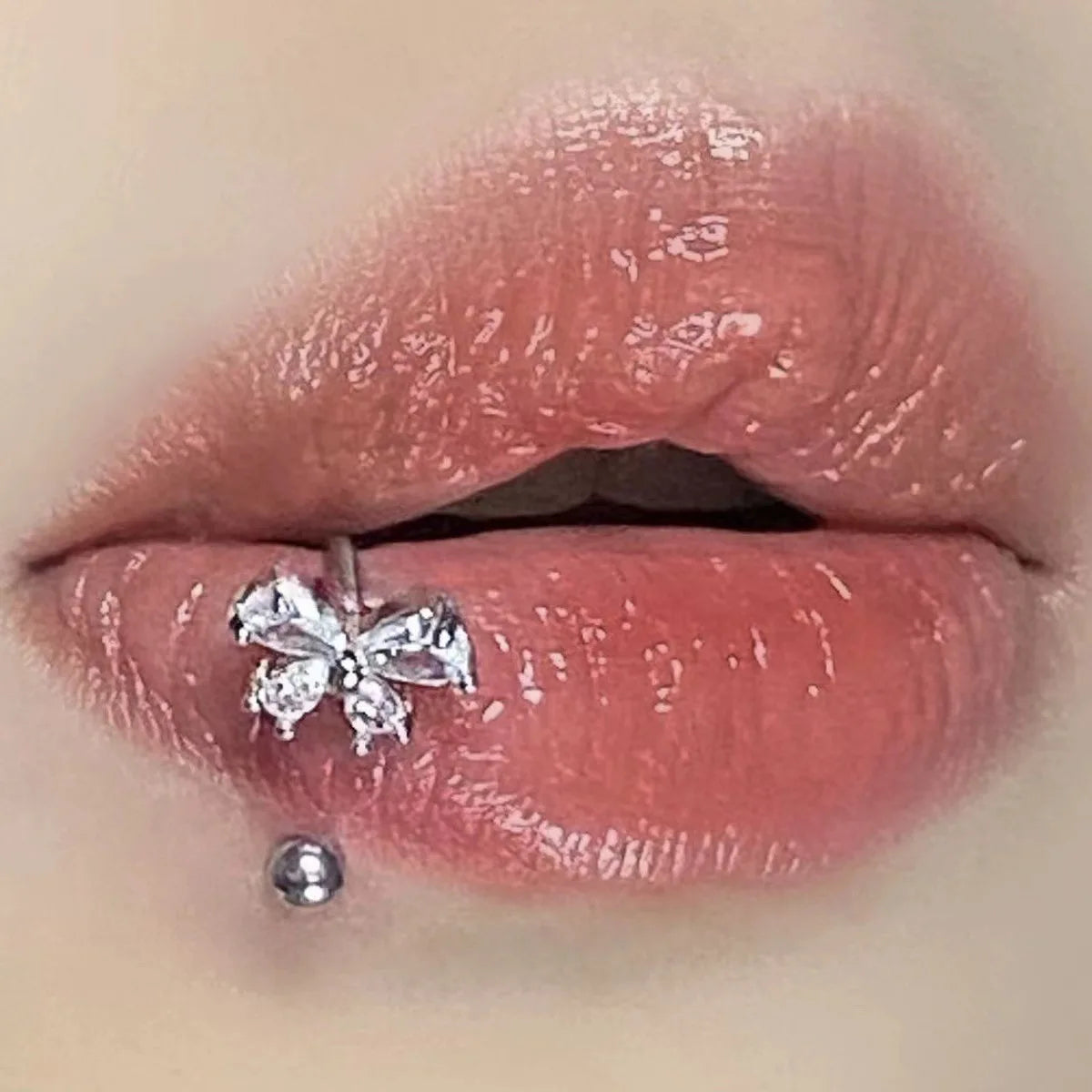 Lunivop Cute Sweet Zircon Bow with Diamond Lip Ring C-shaped Piercing Lip Stud Women Fashion Delicate Ear Studs Piercing Body Jewelry