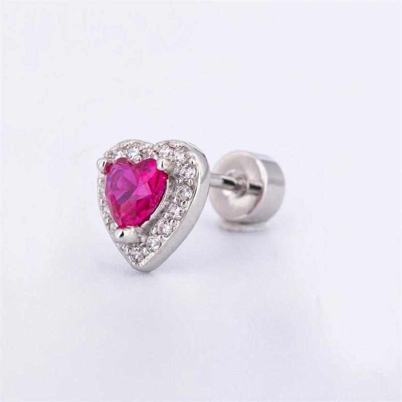 Lunivop Shiny Colorful Heart Zircon 316L Stainless Steel Ear Bone Nail New Fashion Y2K Threaded Earrings for Women Cochlea Jewelry