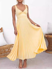 Lunivop  Summer Fashion New Style Women's Elegant Strap Fold Style Loose Solid Color Vacation Style Banquet Style Women's Long Dress