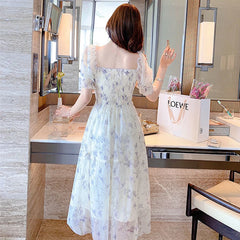 Lunivop  Summer White Chiffon Long Dress Casual Floral Party Dress Elegant Short Sleeve Fairy Dresses for Women Sweet Beach Clothing