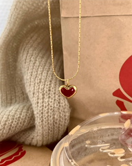 Lunivop Korean Trendy Red Heart Pendant Golden Stainless Steel Necklace for Women Sweet Elegant Niche Design Party Jewelry Wedding Gifts