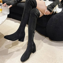 Lunivop Autumn Winter Stretch Over The Knee Boots Women Fashion Suede Round Toe Square Platform Shoes Thick Heels Long Booties