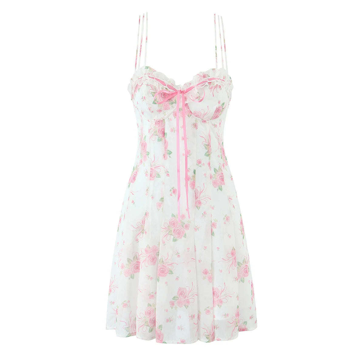 Lunivop  Women Wire Bra Wood ears Bow V Collar Push Up Bandage Backless Sling Dress Sexy Floral Print Night Out Party Summer Robe