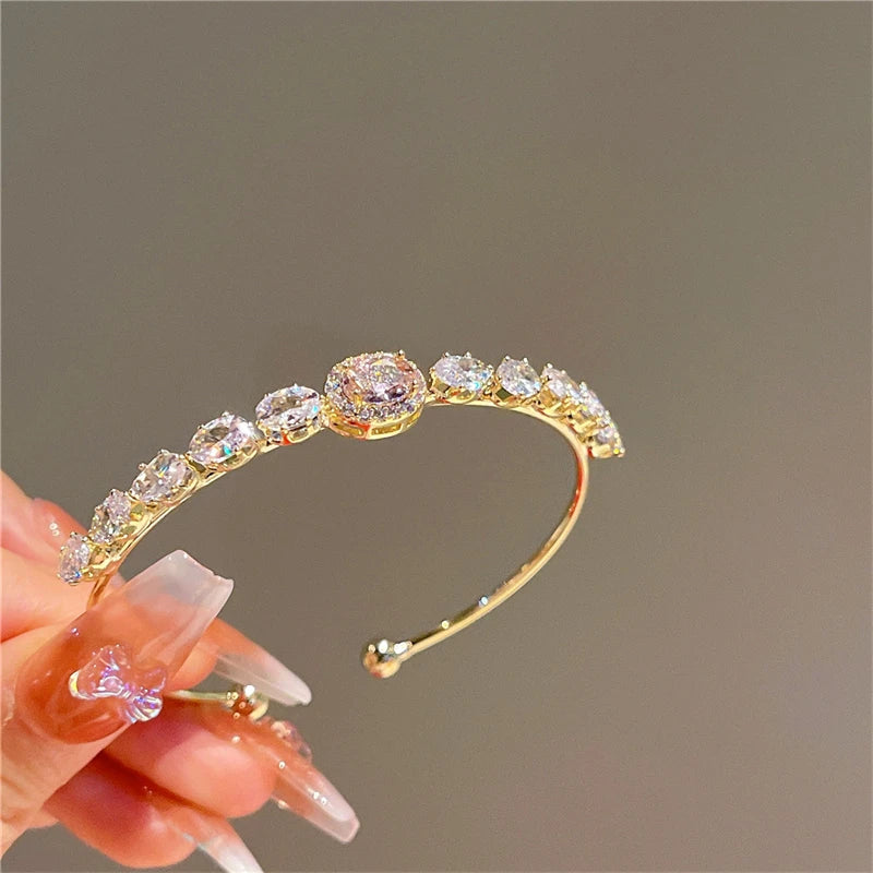 Lunivop Luxurious Shiny Zircon Copper Gold-plated Open Bracelets for Women New Fashion Full of Rhinestone Wedding Party Bangles Jewelry