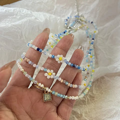 Lunivop Trend Daisy Flowers Colorful Shiny Resin Bead Choker Clavicle Chain Sweet Necklace For Women EGirls Summer Vacation Jewelry