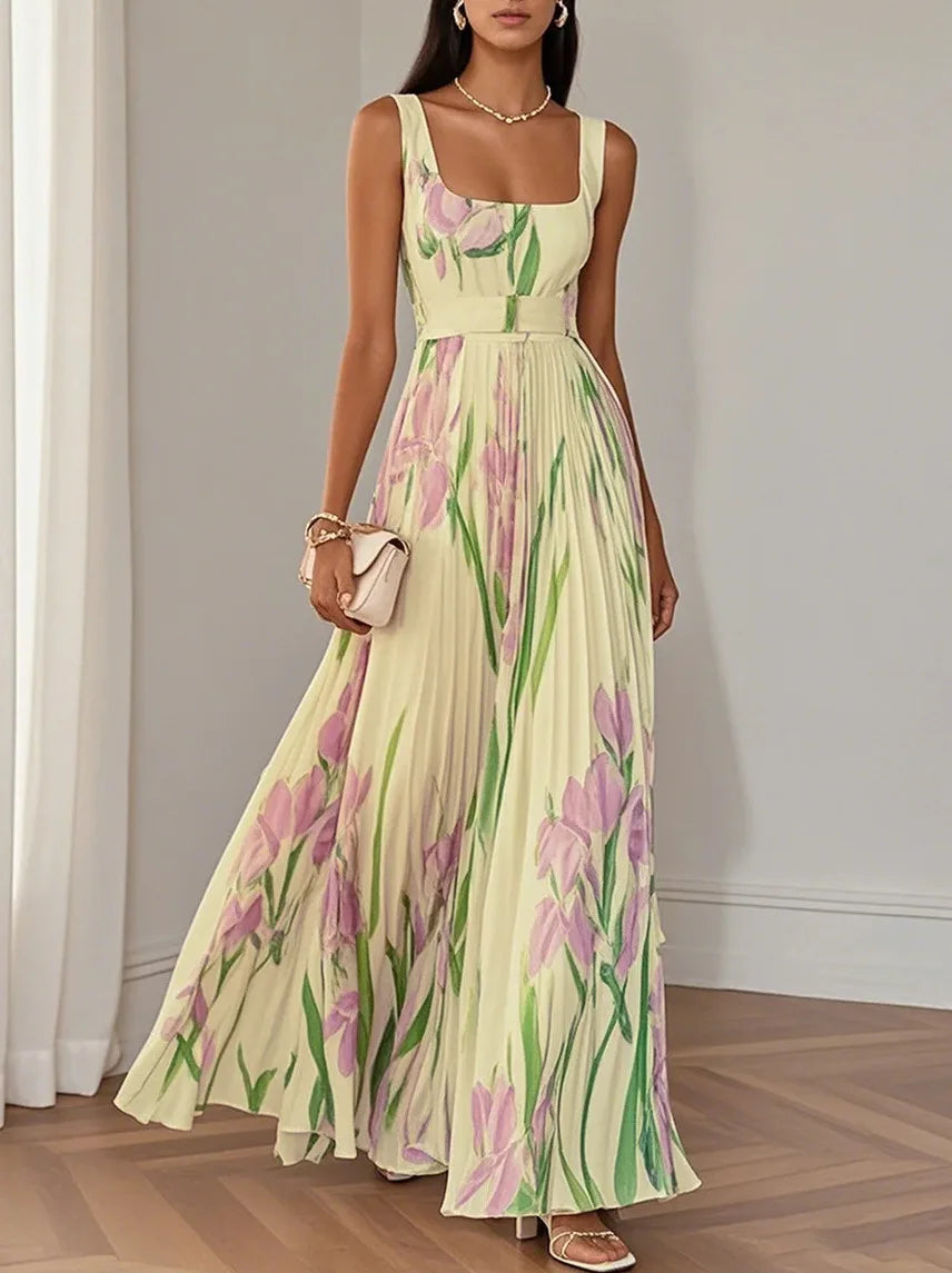 Lunivop  Sexy Flower Print Long Dress Women Summer Fashion Sleeveless Strap Maxi Dresses Elegant