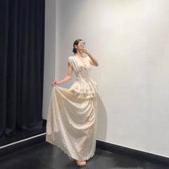 Lunivop Fashion Women Two Piece Set Dress Sleeveless V Neck Girdling Solid Color Vest + High Waist Floor Skirt Female Sets