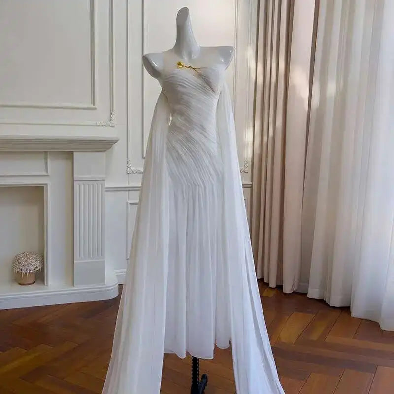 Lunivop Not Return And Refund Spring New Metal Flower Women's Gown Dress Solid Pleated Elegant Party Dresses Female
