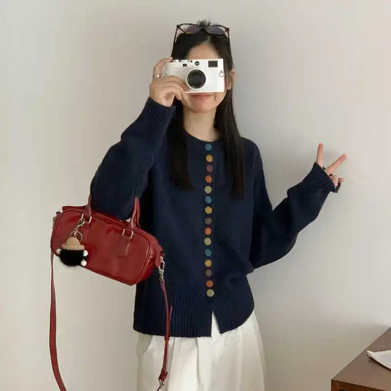 Lunivop Multicolor Button Knit Sweater Cardigan Women Long Sleeve Button-Up Sweater Jacket Teen-girl Autumn Winter Korean Fashion Outfit