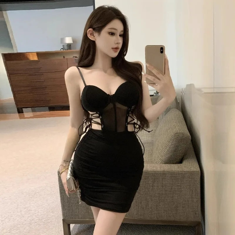 Lunivop  Woman Dress Hollow Out Bandage Sleeveless Slim Backless Summer Fashion Mini Dresses Party Female Sexy Clubwear Elegant