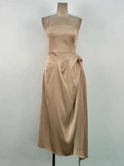 Lunivop Fashion Solid Color Folds Dress Women's Irregular Suspender Waist Cinching Dresses 2025 Summer New Tide