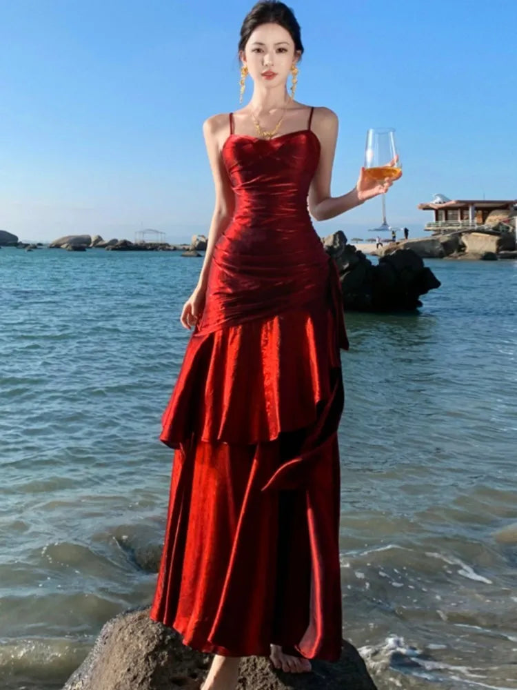 Lunivop Elegant Ruffles Party Dress for Women Sexy Spaghetti Strap Sleeveless Princess Evening Dresses Summer Holiday Beach Vestidos New