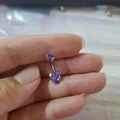 Lunivop  1-4pcs Belly Button Rings, Purple Heart Shaped Butterfly Cubic Zirconia Navel Rings, Body Piercing Jewelry, Holiday Gift