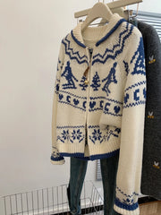 Lunivop Fair Isle Knit Zip Up Sweater Cardigan Women Zipper Front Sweater Jacket Cozy Knitwear Teen-girl Fall Winter Vintage Outfit