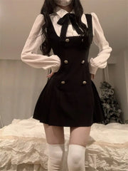 Lunivop  Preppy Style Fake Two Piece Womens Short Dresses Casual Bow Tie Japanese JK Lolita Dress Female Summer Party Dresses