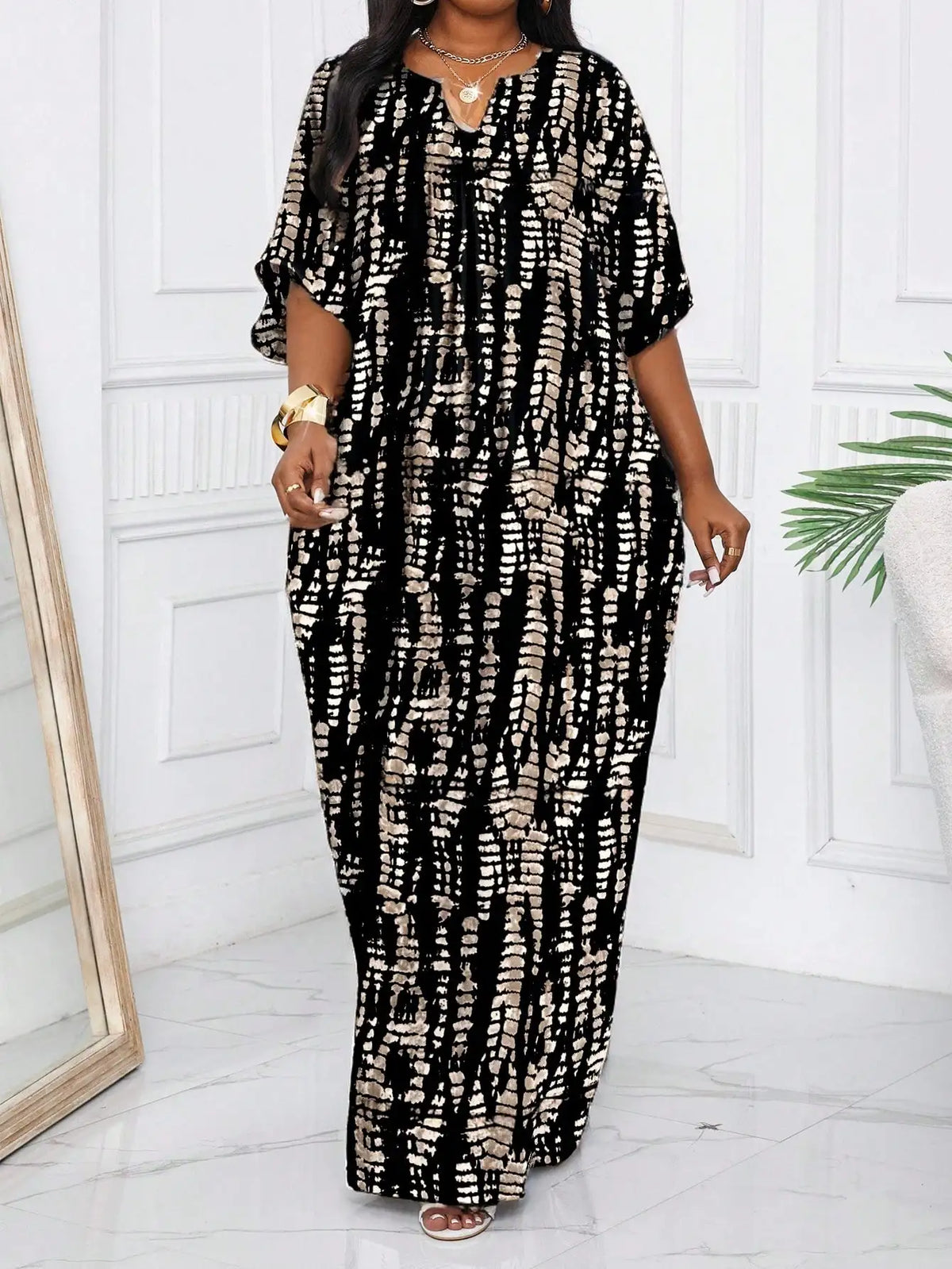 Lunivop  Loose V-Neck Floor-Length Print Maxi Dress With Batwing Sleeve Casual Bohemian Women's Summer Dress