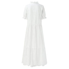 Lunivop  Summer Cotton White Dress for Women Casual Hollow Crochet Bohemian Loose Beach Long Dress Ladies Plus Size Holiday Ruffles Dress