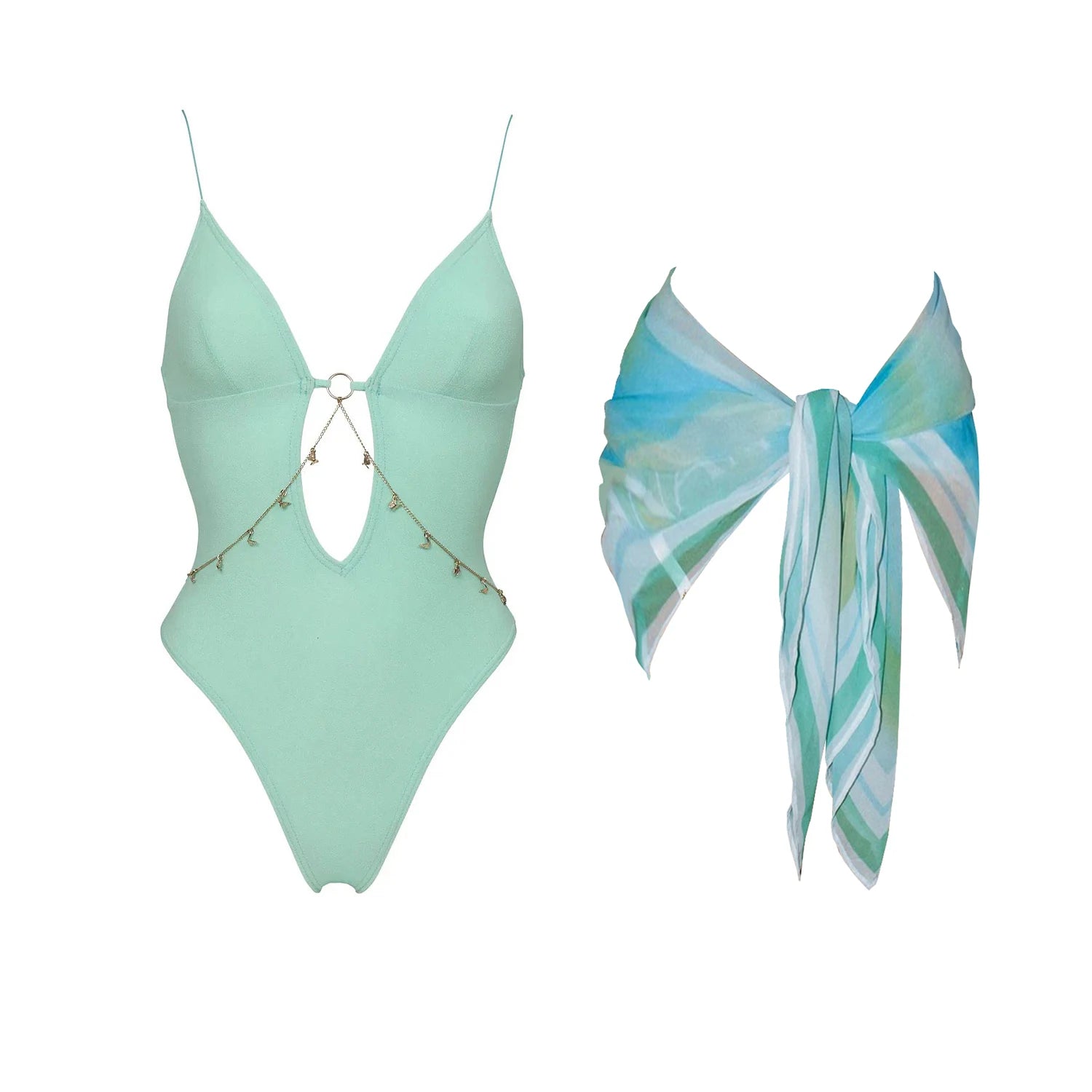 Lunivop   One Piece Swimsuit With Chain Sexy Women Bikini Cut Out Swimwear Female Bandeau Biquini Push Up Bathing Suits Beachwear