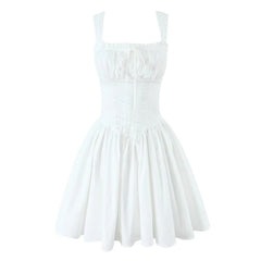 Lunivop  Pretty Girl Summer White Tank Mini Dress Women Elegant Square Neck Sleeveless Dresses Short Holiday Robe Cotton Vestidos