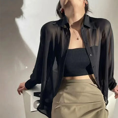 Lunivop  Chiffon Blouse for Women New Summer Sheer Mesh Long Sleeve Sun Protection Shirts Korean Fashion Office Lady Shirt Tops