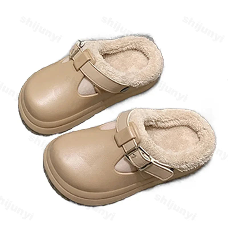 Lunivop Winter Women Shoes Keep Warm Clogs EVA Cotton Shoes Soft Plush Slippers Platform Home Flip Flop Slipper Shoes for Women