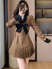 Lunivop  New Chic Bow Y2k Mini Pleated Dress Women Long Sleeve Bodycon Casual Prom Clothes Autumn Winter Korean Elegant Party Dress