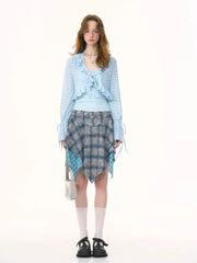 Lunivop  Irregular Patchwork Tie Dye Blue Plaid Skirts 2025 Summer New Skirt for Women Y2k High Waist Ruffles Faldas Sexy Mujer