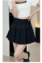 Lunivop  New Black Pleated Skirt for Women Summer High Waist Beading A-line Skirts Y2k Fashion All-match Faldas Sexy Mujer