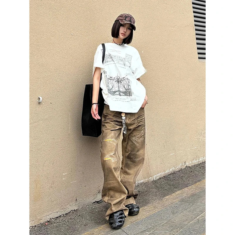 Lunivop Y2K Wide Leg Baggy Female Pants Harajuku Vintage High Waist Loose Jeans 2024 Spring Women's Casual Street Style Denim Trouser