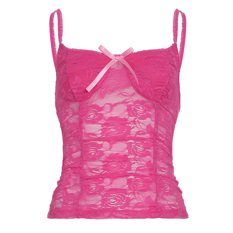 Lunivop  Sweet Sexy Lace Camisole Solid Skinny See Through Crop Tops for Women Cute Aesthetic Summer Tees Vintage y2k Holiday Vest