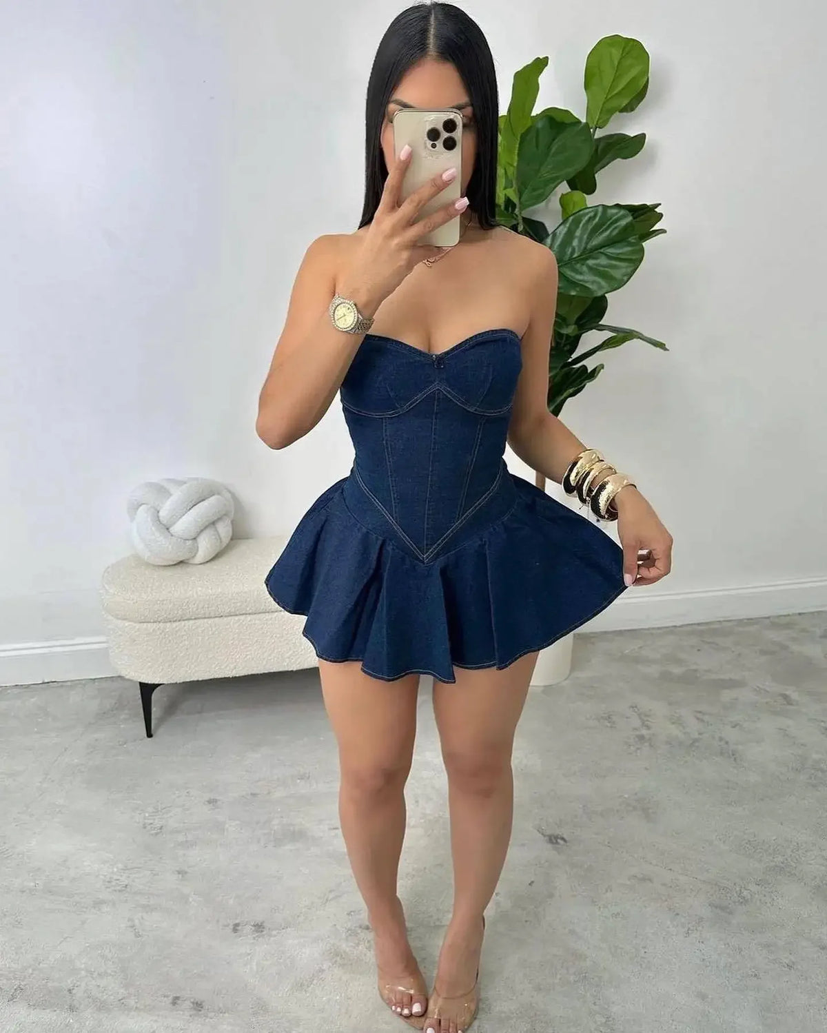 Lunivop  Chest Wrap Sexy Dress Women Sleeveless Backless Splicing Slim Fit Strapless Mini Dresses Sexy A Line Denim Vestidos
