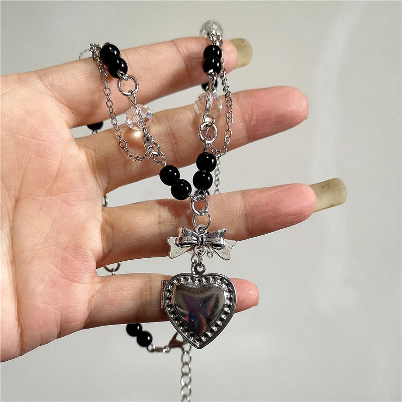 Lunivop Goth Y2K Punk Personalized Heart Locket Pendant Charm Choker Necklace For Women Aesthetic EMO Lolita Vintage Jewelry Accessories